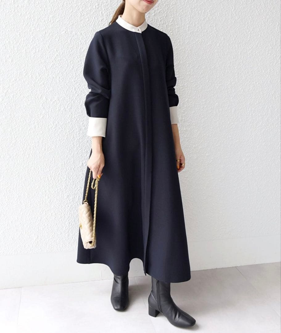 【タグ付き新品未使用】SHIPS anyダブルクロス Aライン シャツワンピ