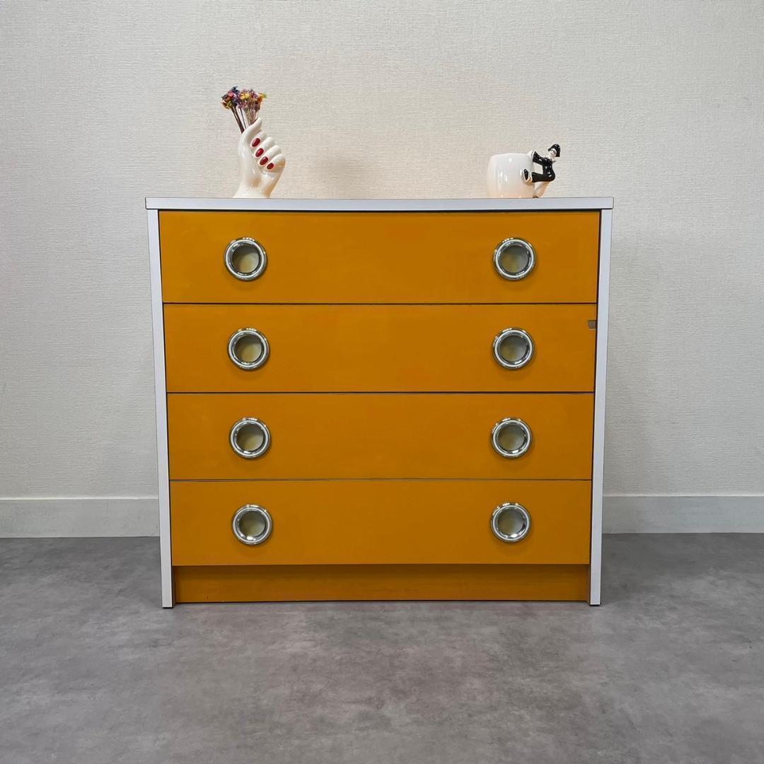 昭和レトロ チェスト オレンジ タンス 4段 引き出し収納 当時物 ヴィンテージ