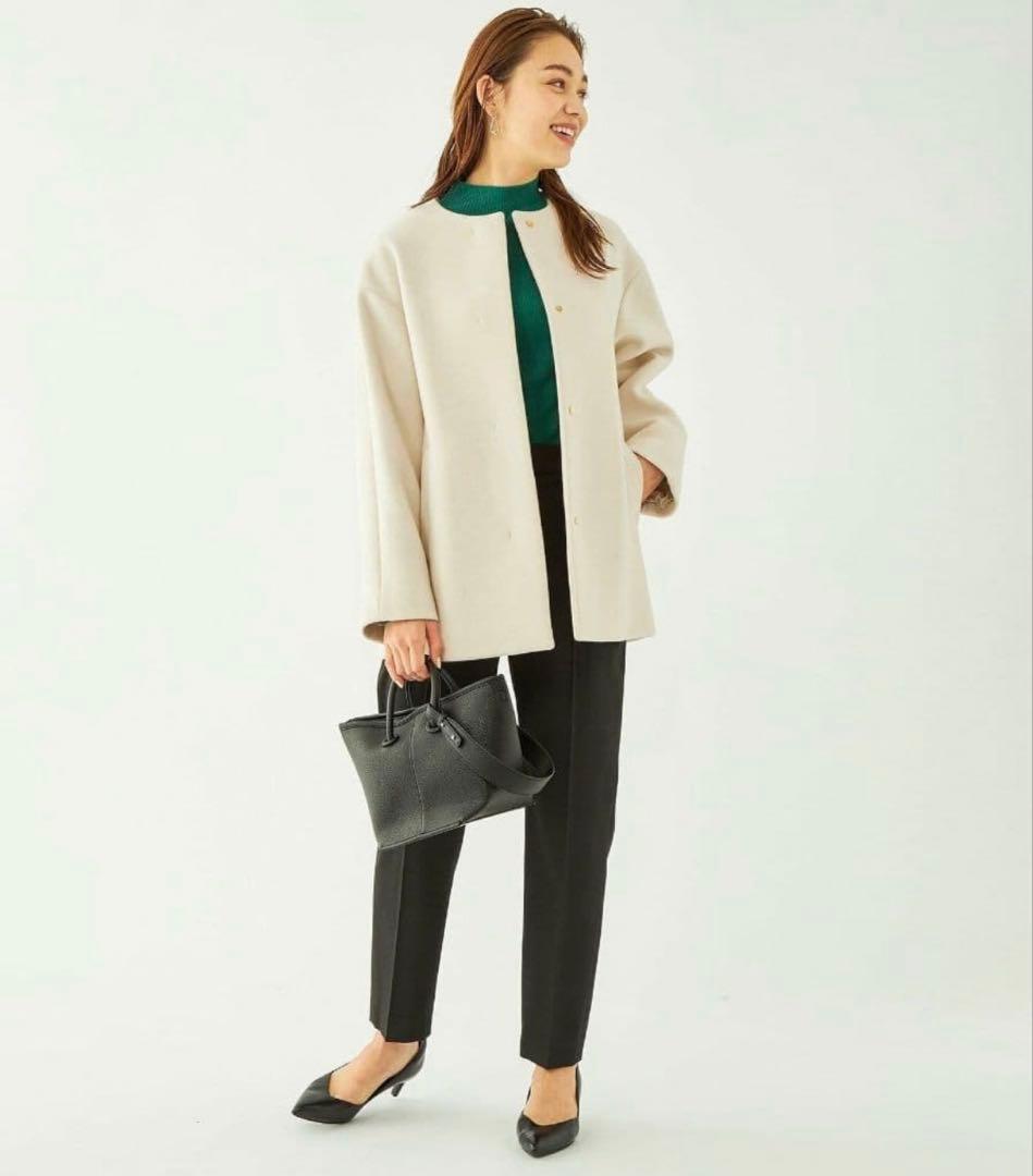 ユナイテッドアローズ　美品　セントデールウール ノーカラー ミドル コート