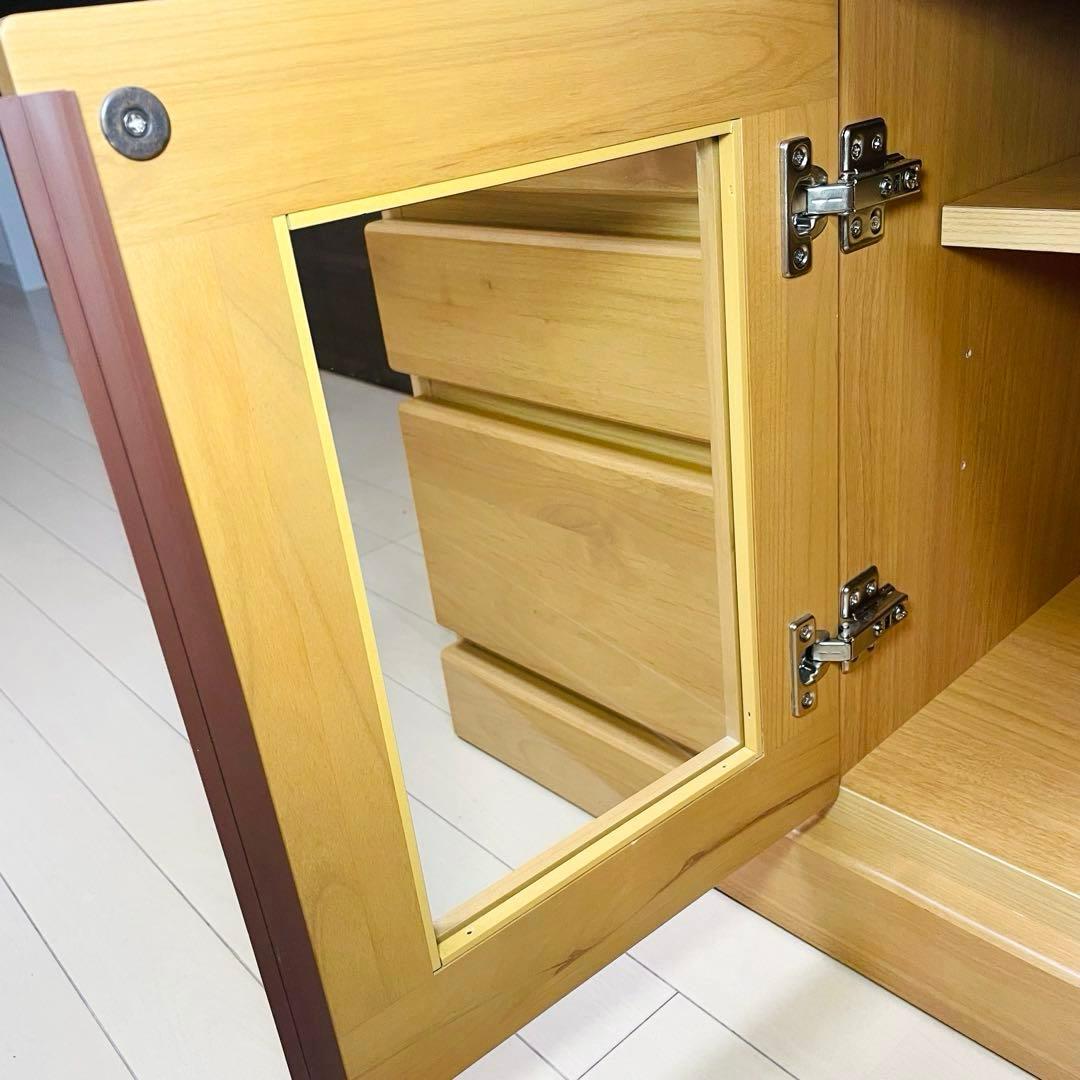 【美品】テレビ台 テレビボード 3段 幅90cm ナチュラル 木製 扉収納付き