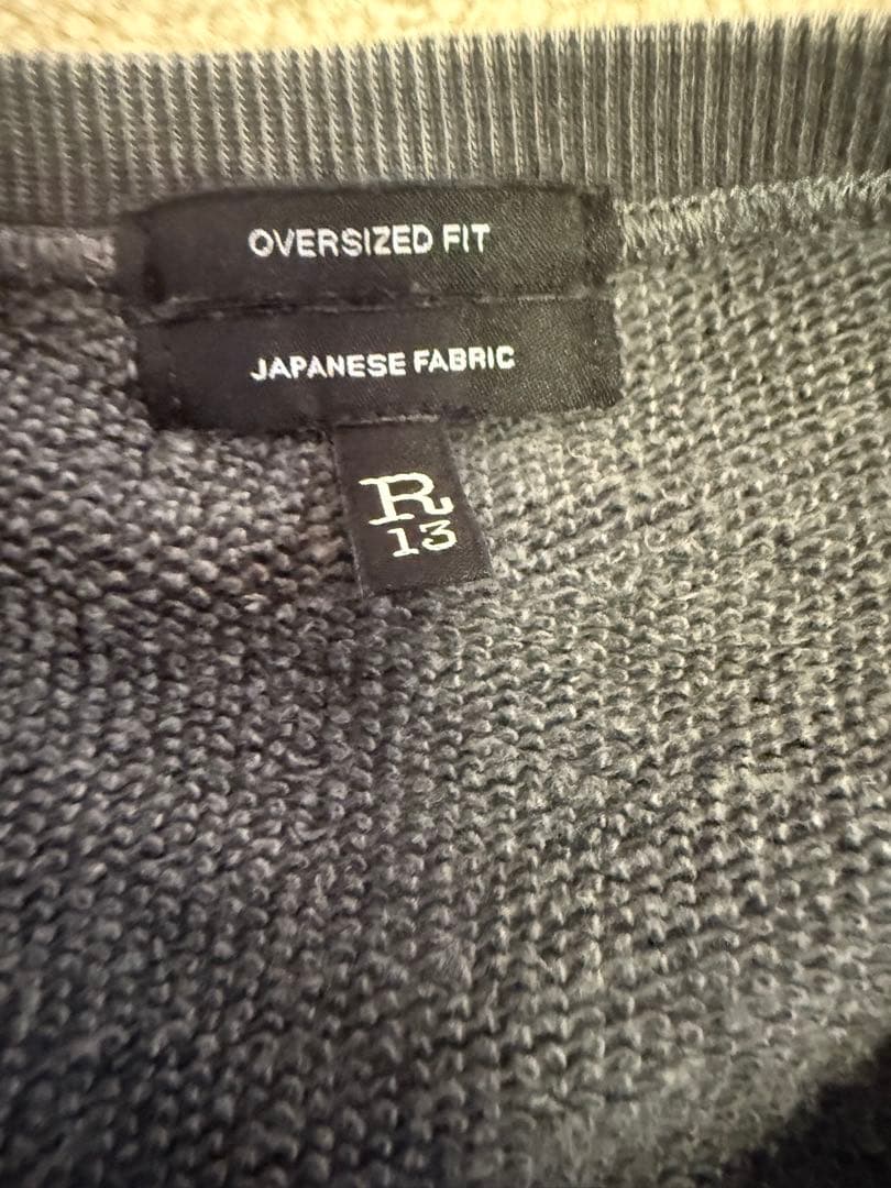 R13ユーズド加工スウェットNew Yorkバルーンクルーネック黒系M