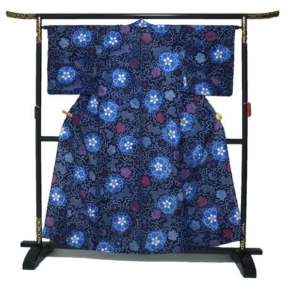 浴衣 有松鳴海絞り 夏物 夏 木綿 手縫い仕立て 裄63 Ｍ 中古 sn1449