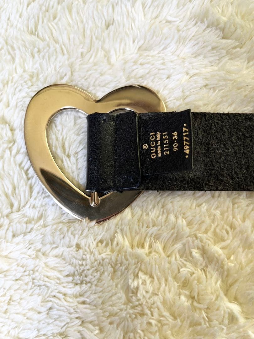 グッチ GUCCI ベルト レザー ハート ロゴ ゴールド 90 36黒ブラック