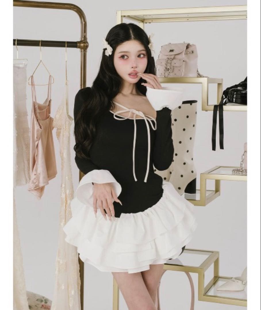 darich デザインネックリボンミニワンピース FREE