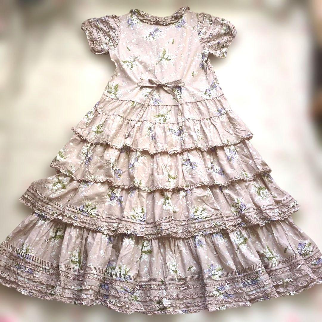 ピンクハウス♥スズランリボンブーケ柄段々ワンピース