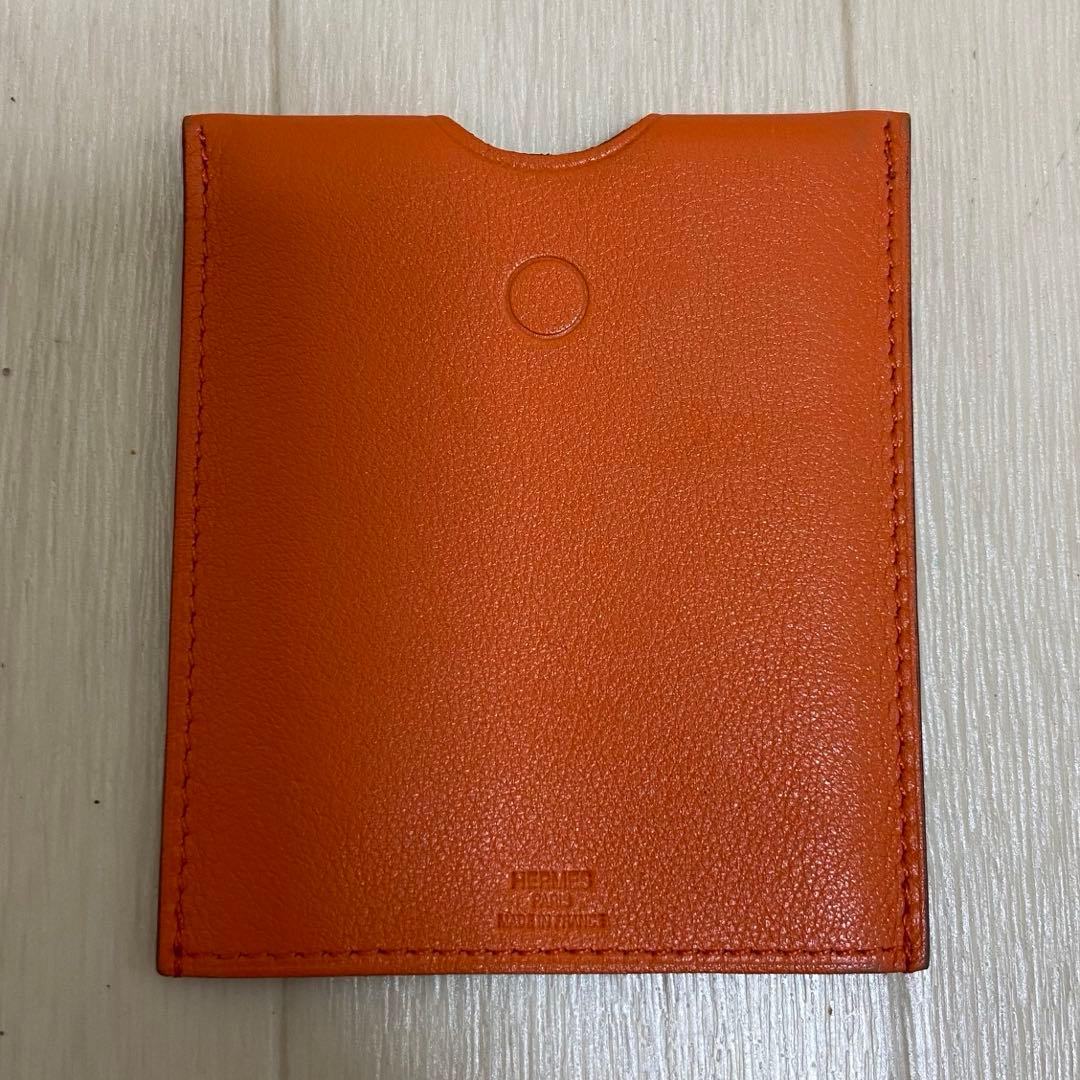 【鑑定済み】エルメス 名刺入れ カードケース オレンジ レザー 革