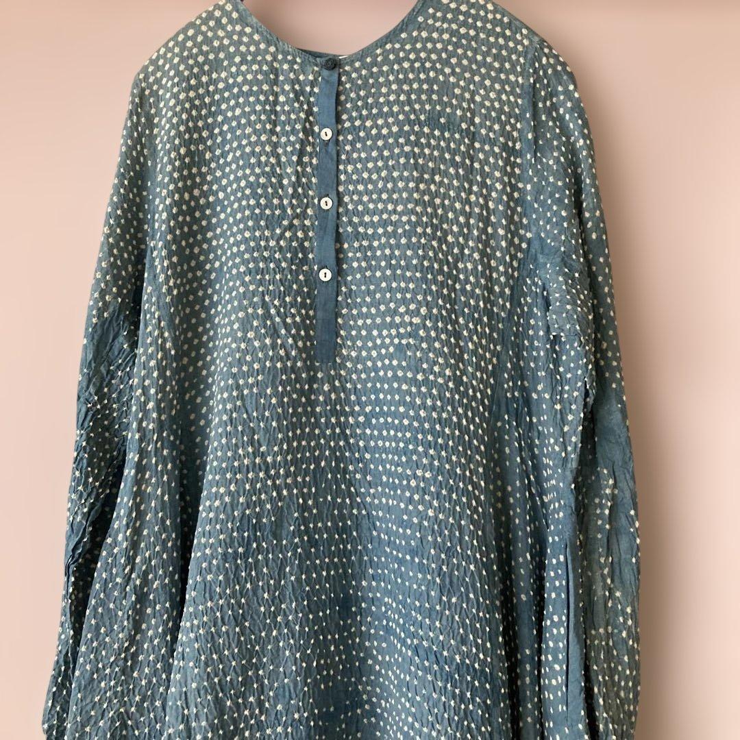 【希少・超美品 】45R カディ総手絞りワンピース　綿100% sizeM