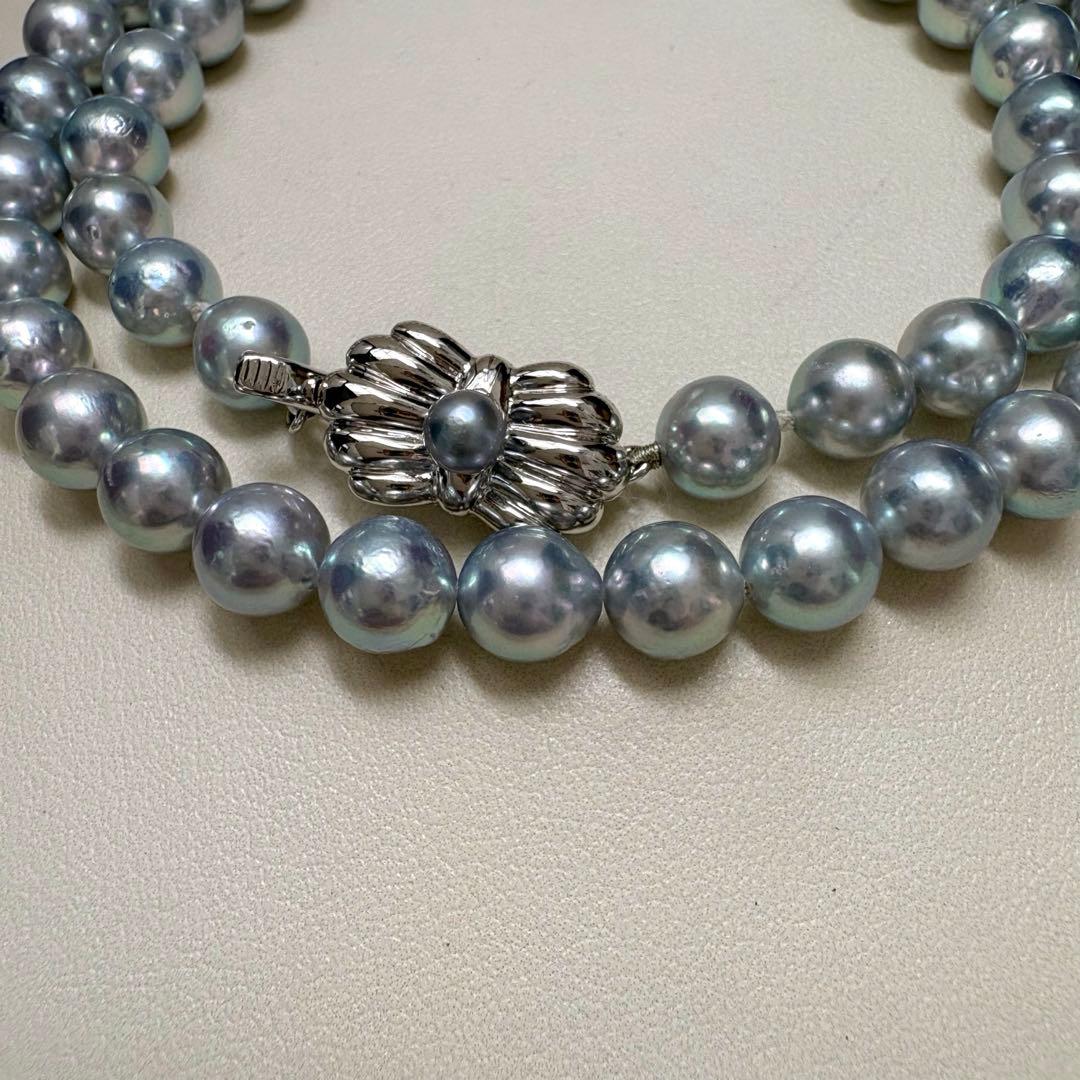 真科研鑑別書★無調色ナチュラルブルーSEIKOアコヤ真珠ネックレス7-7.5mm