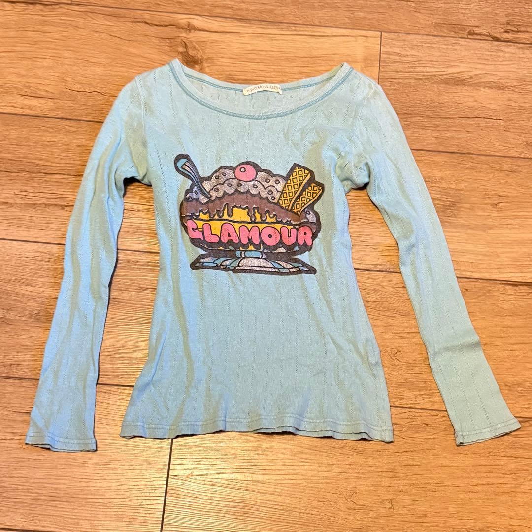 古着 ヒステリックグラマー 平成 パフェ 水色 ラメ プリント カットソー