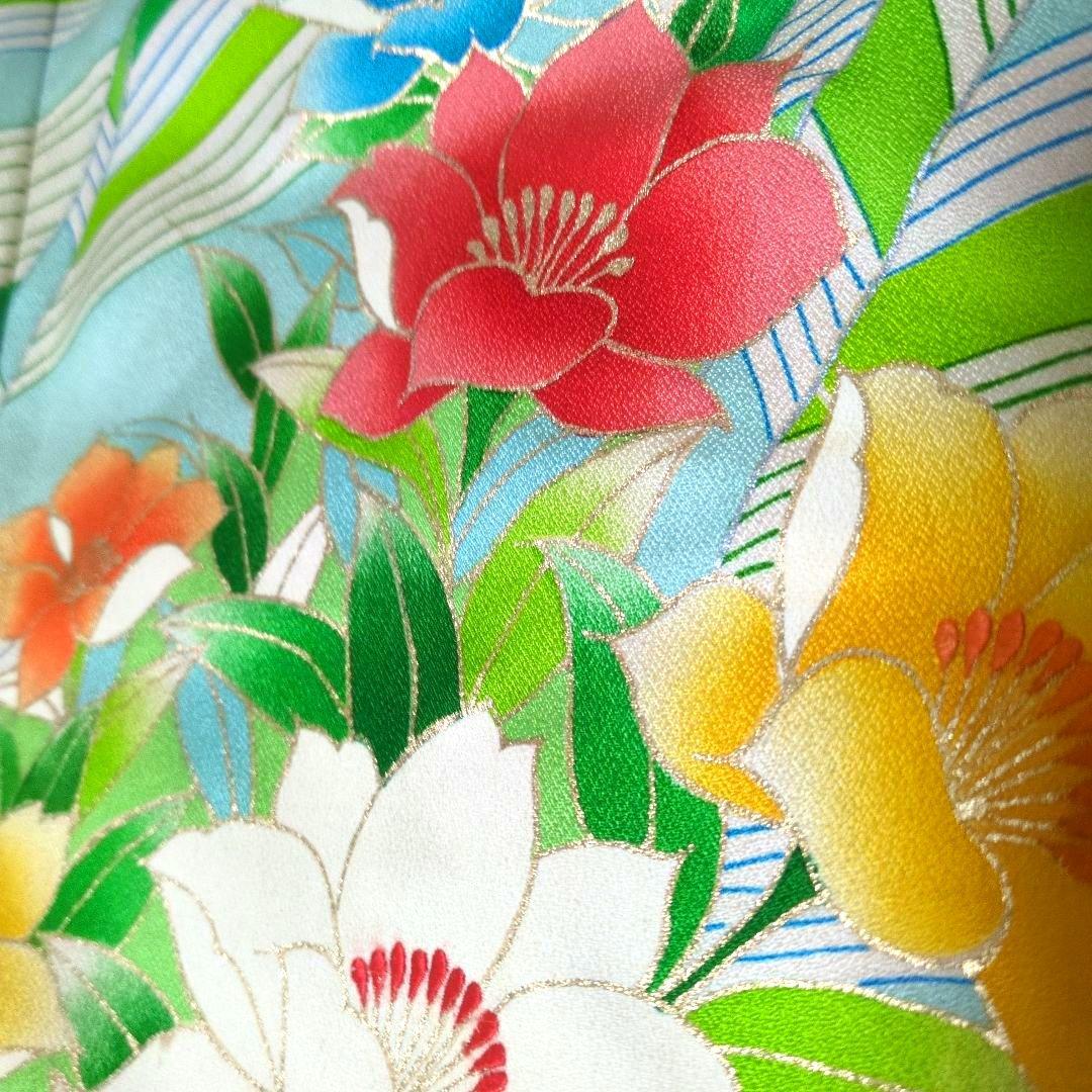 正絹 金赤 松に花 振袖リメイクドレス