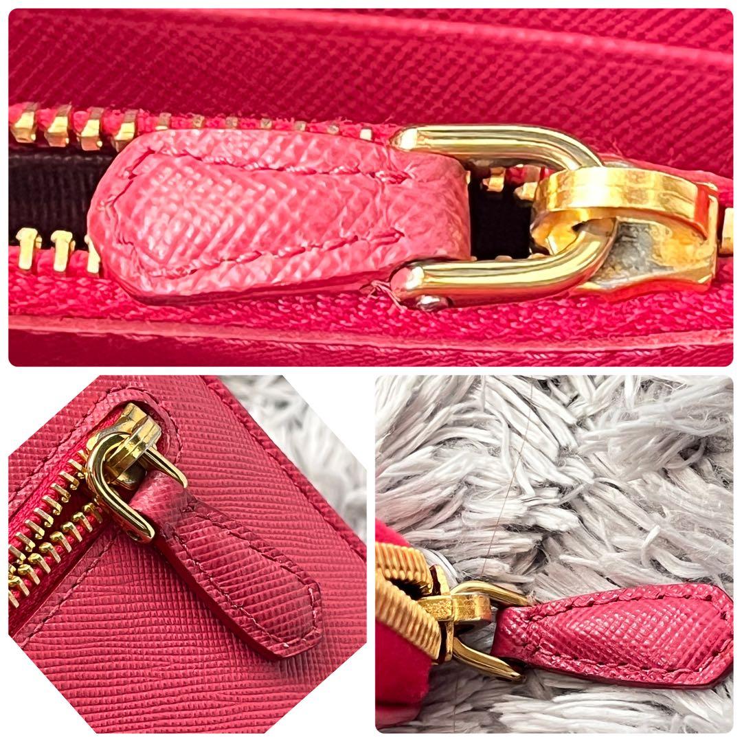 美品✨プラダ　L字ファスナー　サフィアーノ　長財布　フィオッコ　リボン　ピンク