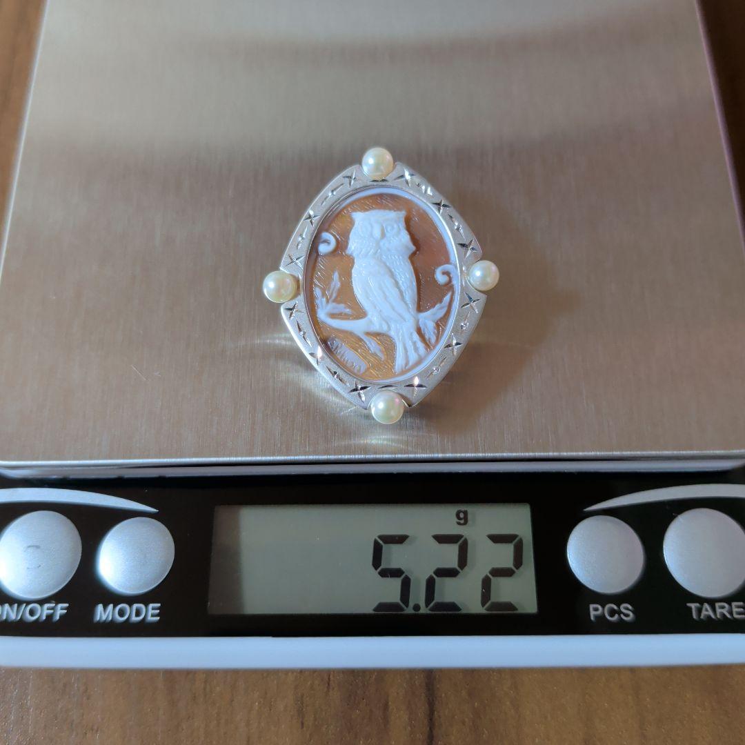 ブローチ　ペンダントトップ　2way　K18　K14　WG　シェルカメオ　真珠