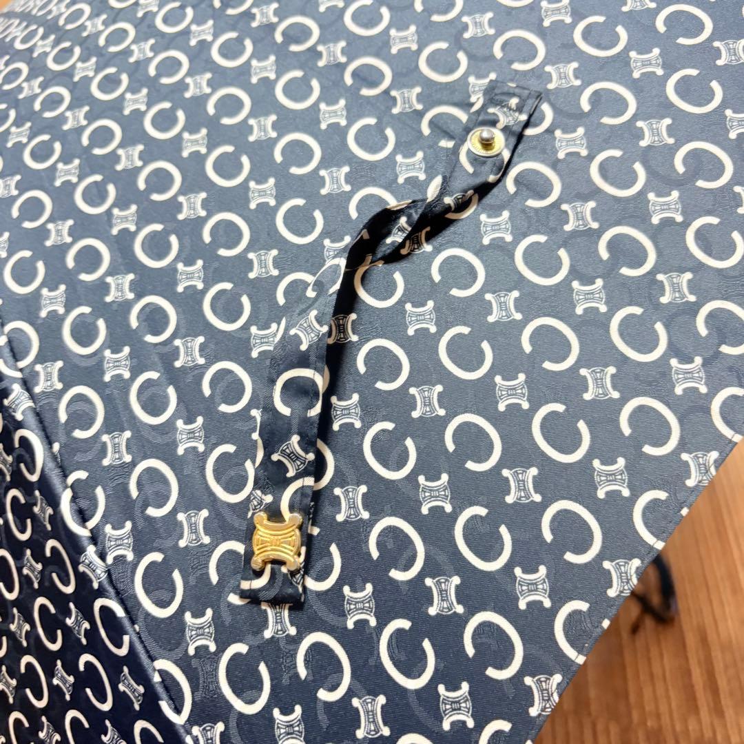 美品　CELINE セリーヌ　Cマカダム総柄シャドー　晴雨兼用長傘　ブラック