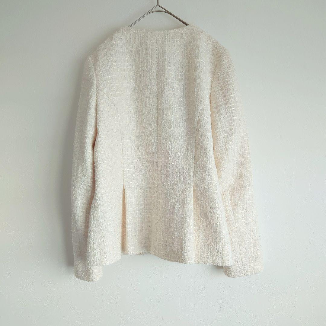 【美品】Demi-Luxe BEAMS　ツイードペプラムジャケット　オフホワイト