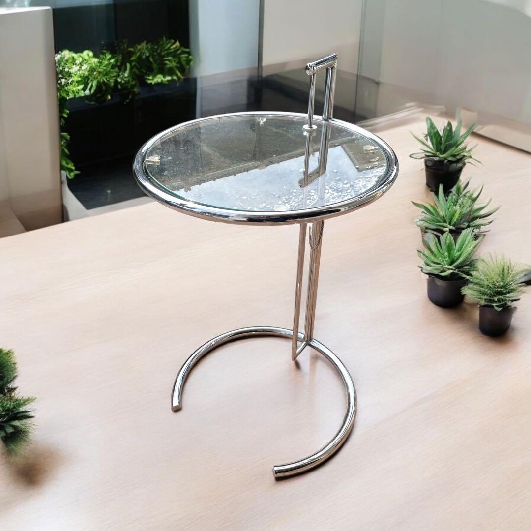 サイドテーブル　天板ガラス ステンレスフレーム