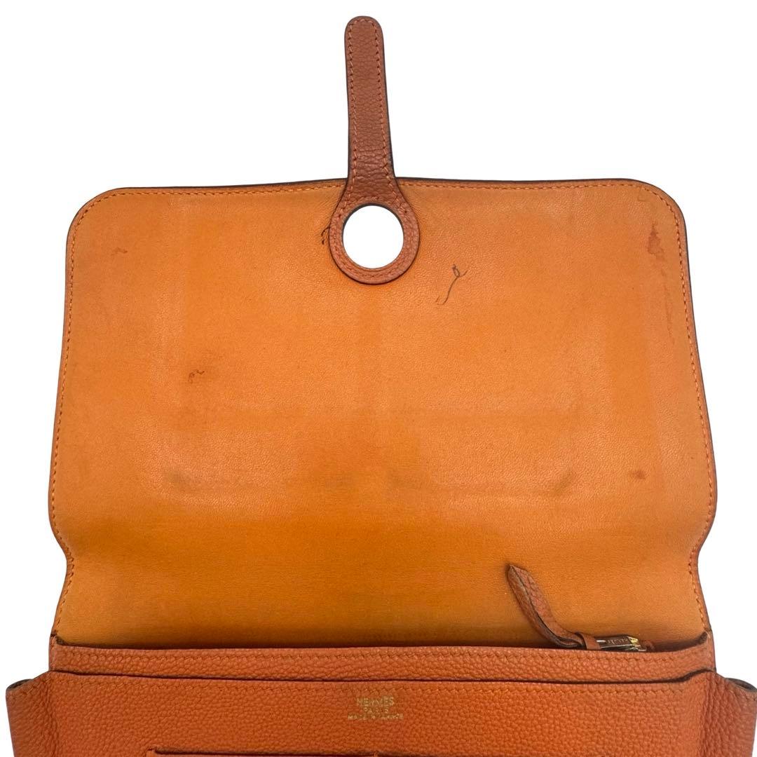 HERMES エルメス ドゴンGM オレンジ レザー長財布 小銭入れ レディース
