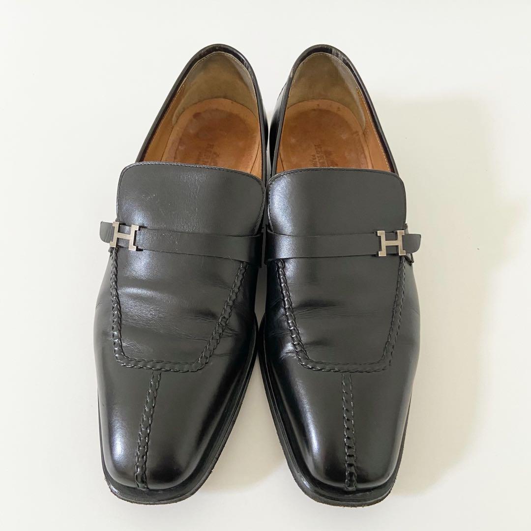 エルメス　レザー　革靴　メンズ　ベルト　ローファー　Hバックル　ストラップ