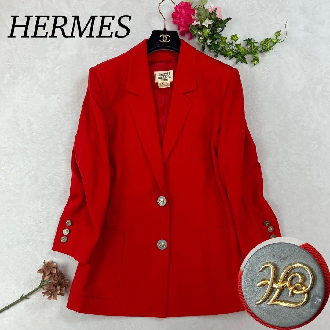 J403 美品 L 42 エルメス シングル ロング丈 JKT レディース