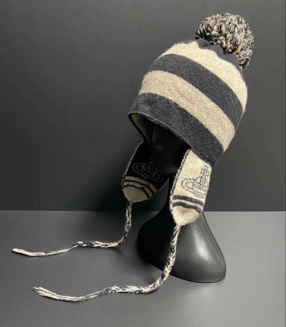 廃盤レア正規品★美品ヴィヴィアン ボンボン耳当て付きニット帽 黒×グレーNANA