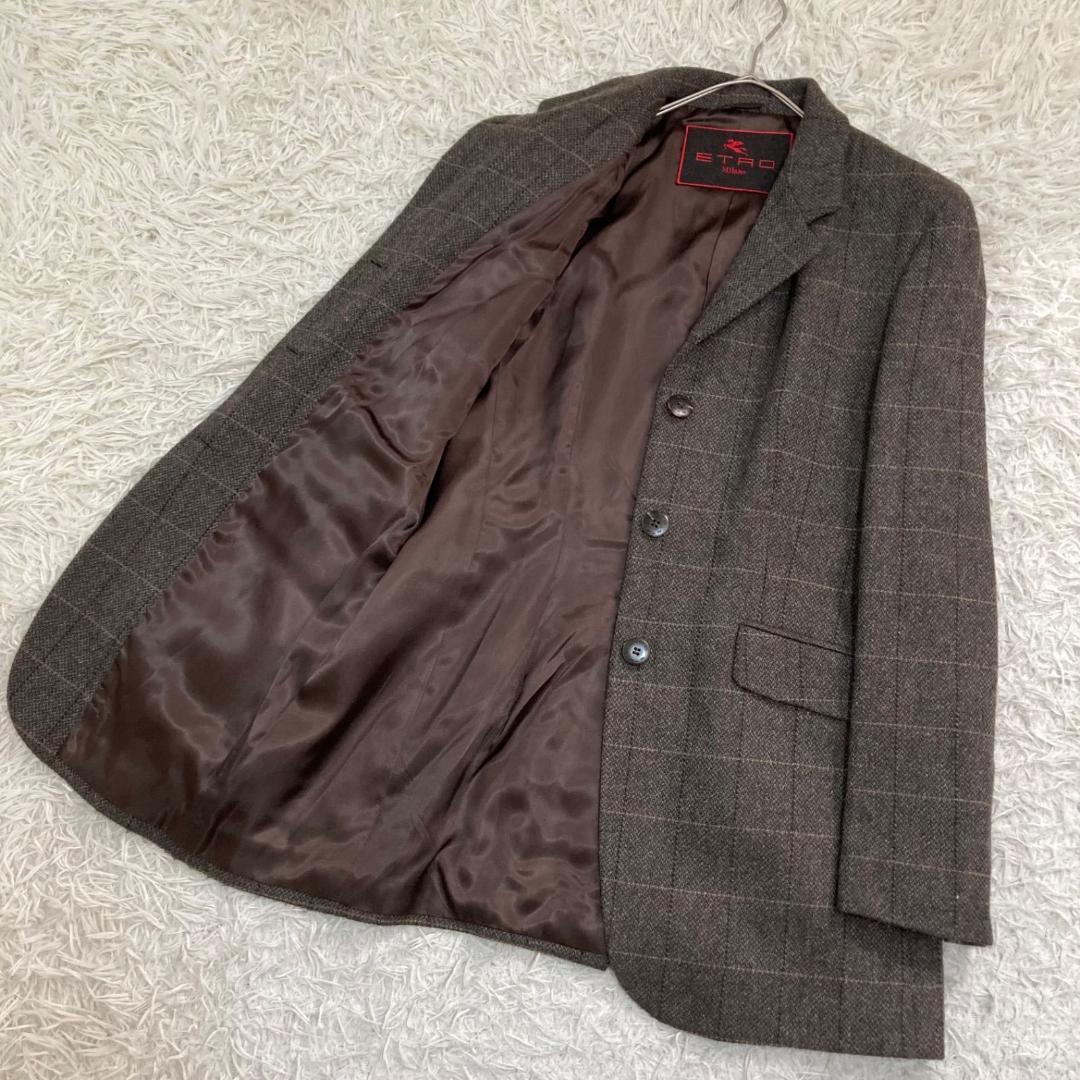 17540✨エトロ 44 キャメル テーラードジャケット チェック ツイード