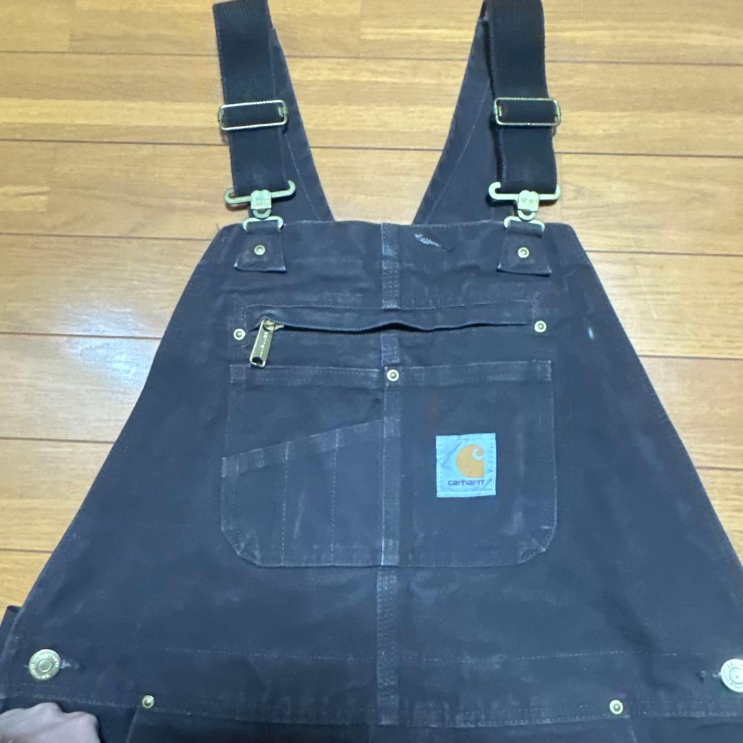 Carhartt ダークブラウン オーバーオール ペンキ 36×30 ダブルニー