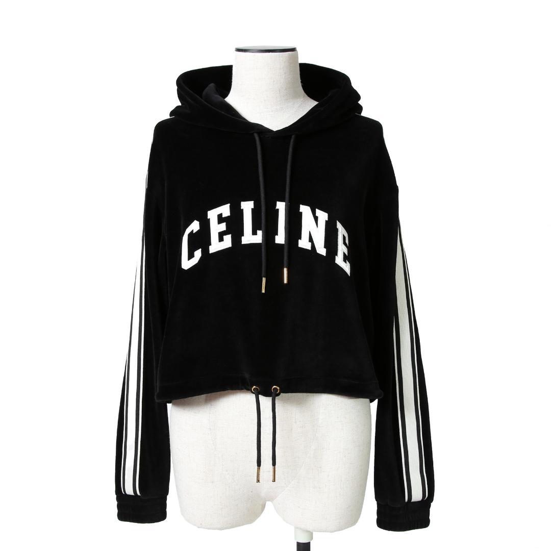 CELINE 2024AW ロゴ パッチ ベルベット プルオーバー パーカー