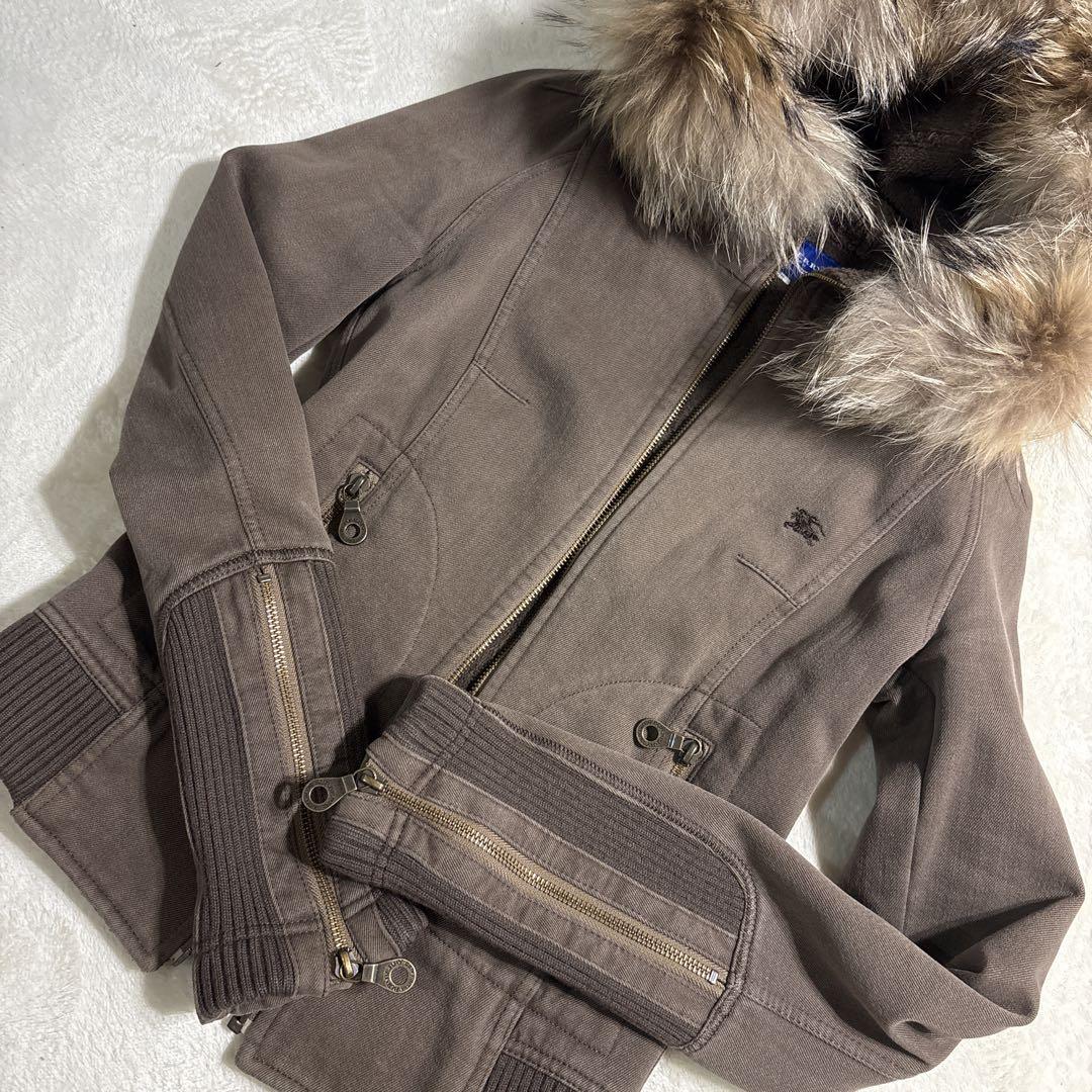 美品✨バーバリー　ブルゾン　パーカー　リアルファー　2way ジップ　y2k