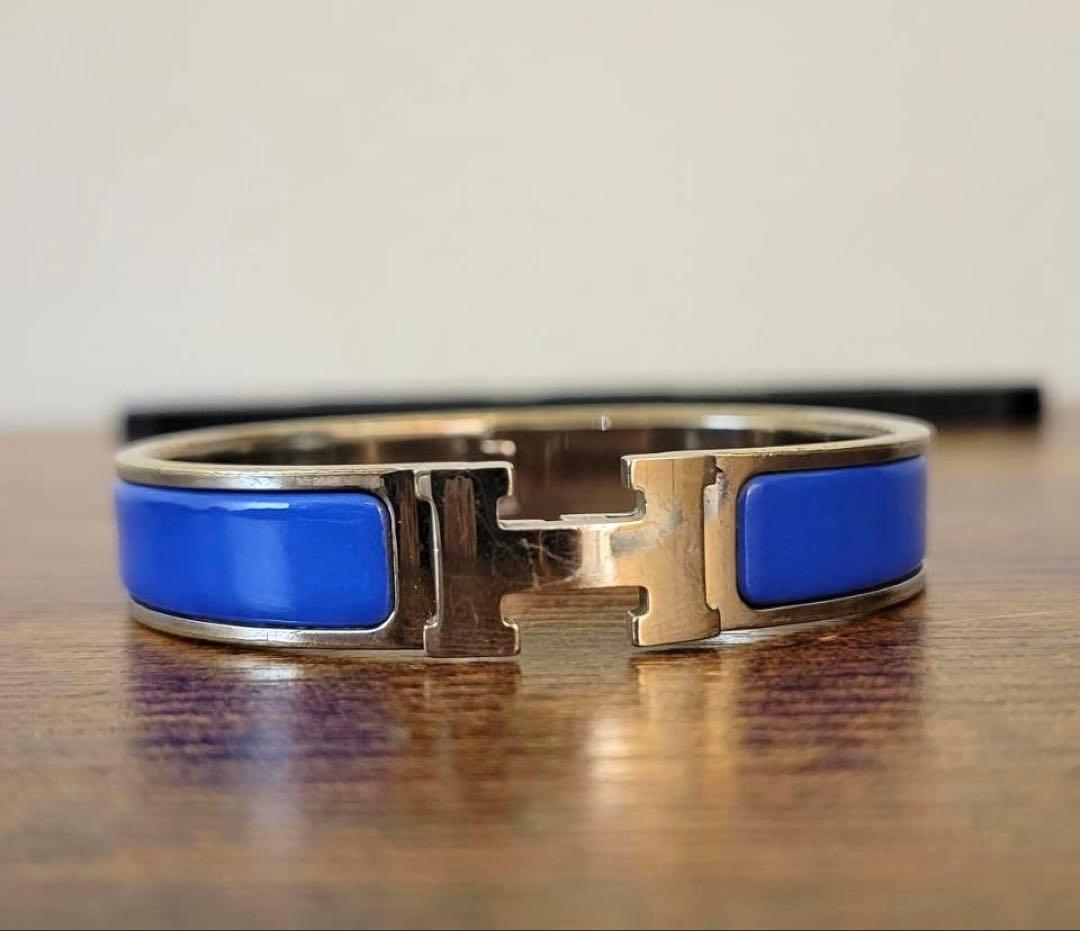 HERMES エナメル バングル　アクセサリー　ブルー　ブレスレット