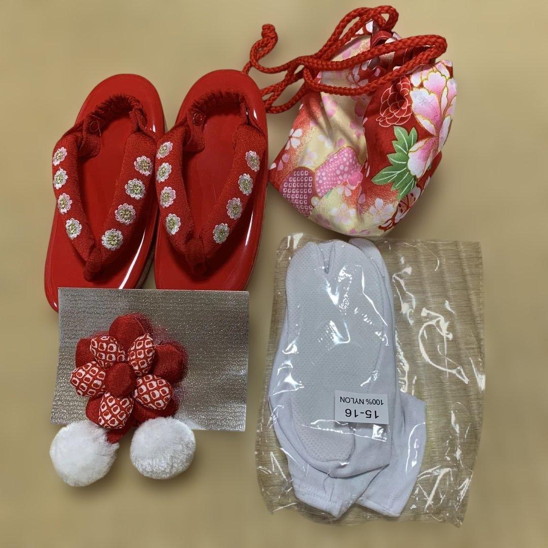 お宮参り用 赤色花柄衣装セット