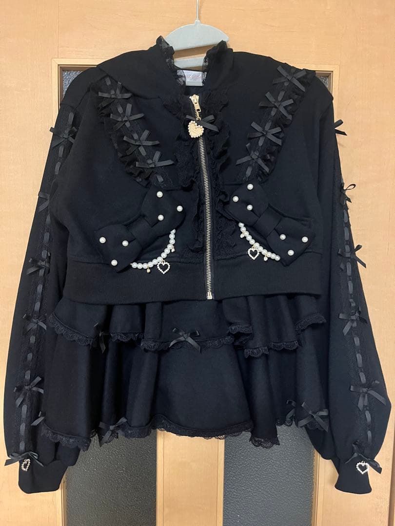 LIZLISA リボンパーカーセットアップ　ブラック