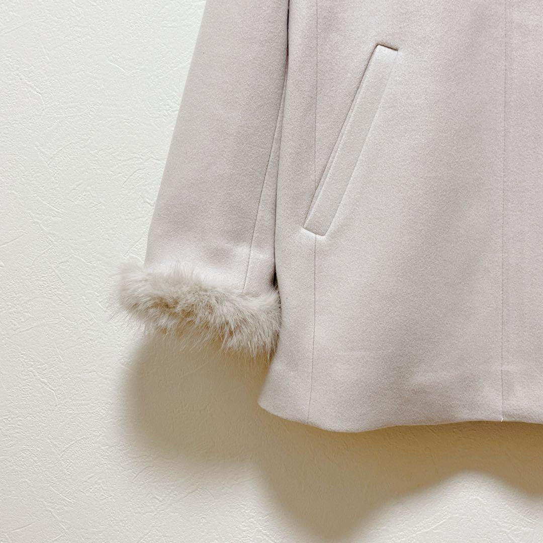 【クチュールブローチ】フードフェイクファー ハーフ丈コート/未使用品/25AW