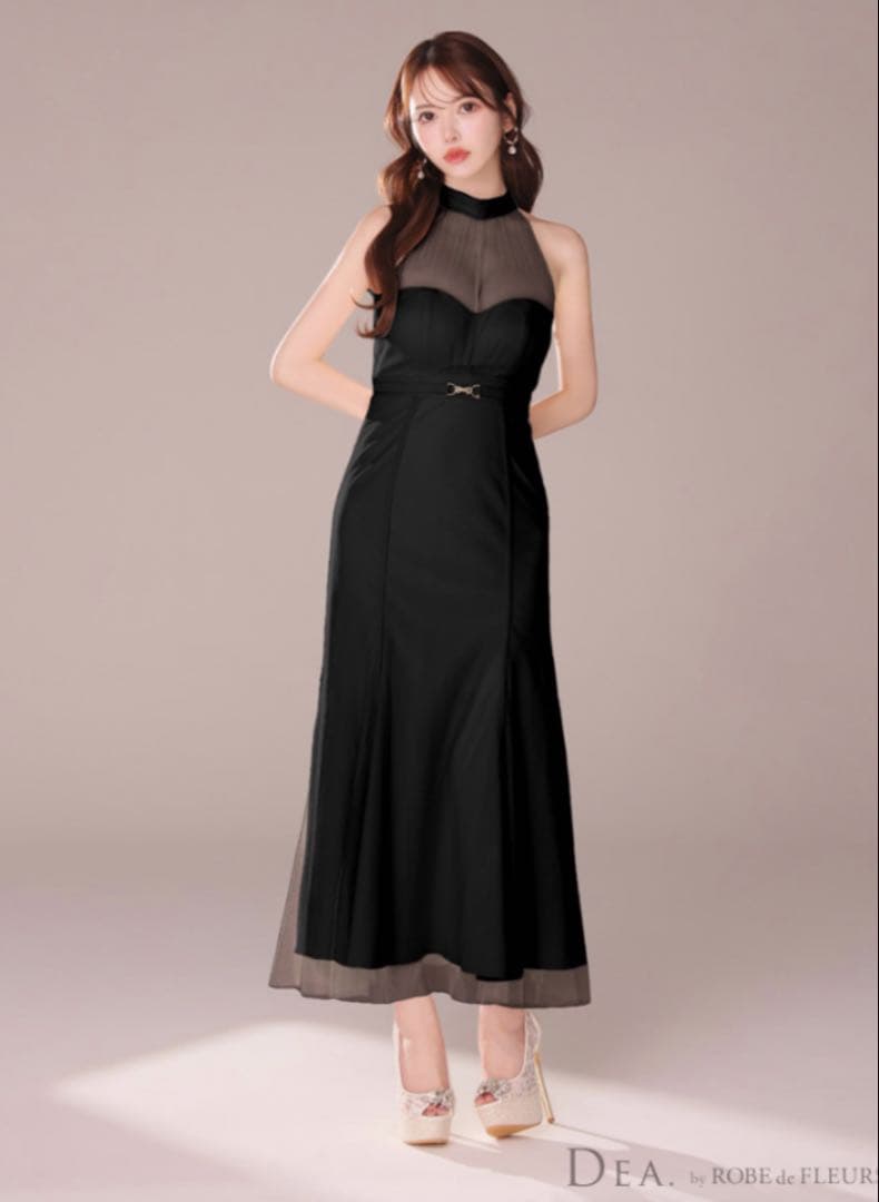 シースルーホルターネックチュールロングキャバドレス　ローブドフルール