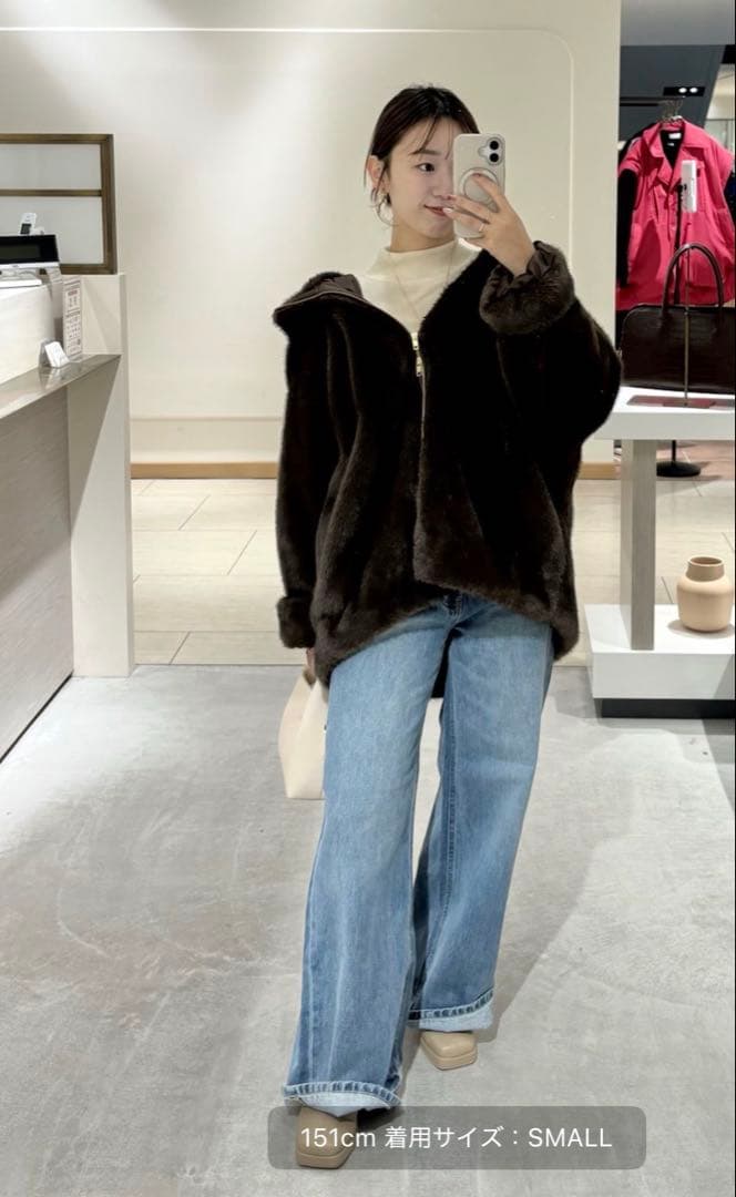 【lounge dress】フードフェイクファーブルゾン【Sサイズ】