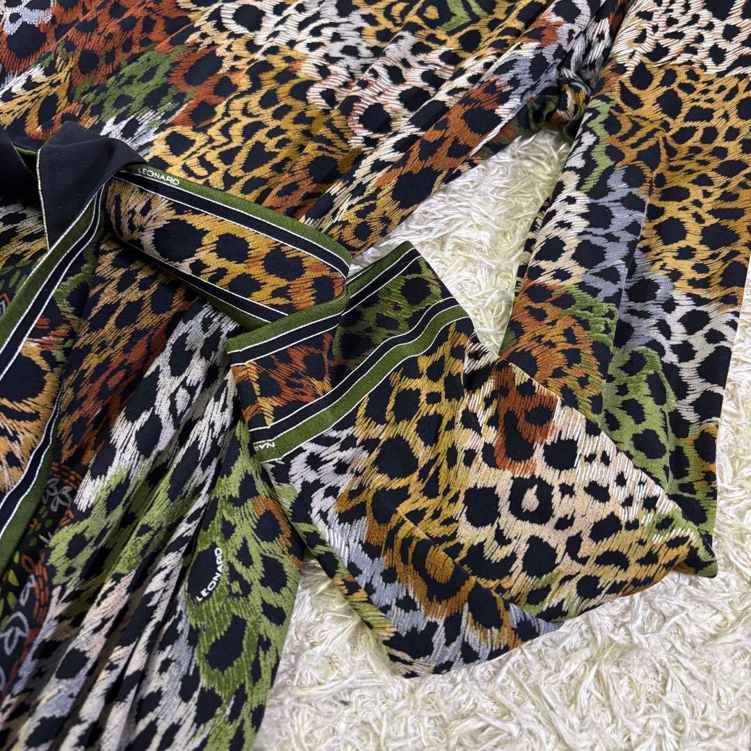 美品　レオナール　大きいサイズ　レオパード　シルク100% ロングワンピース