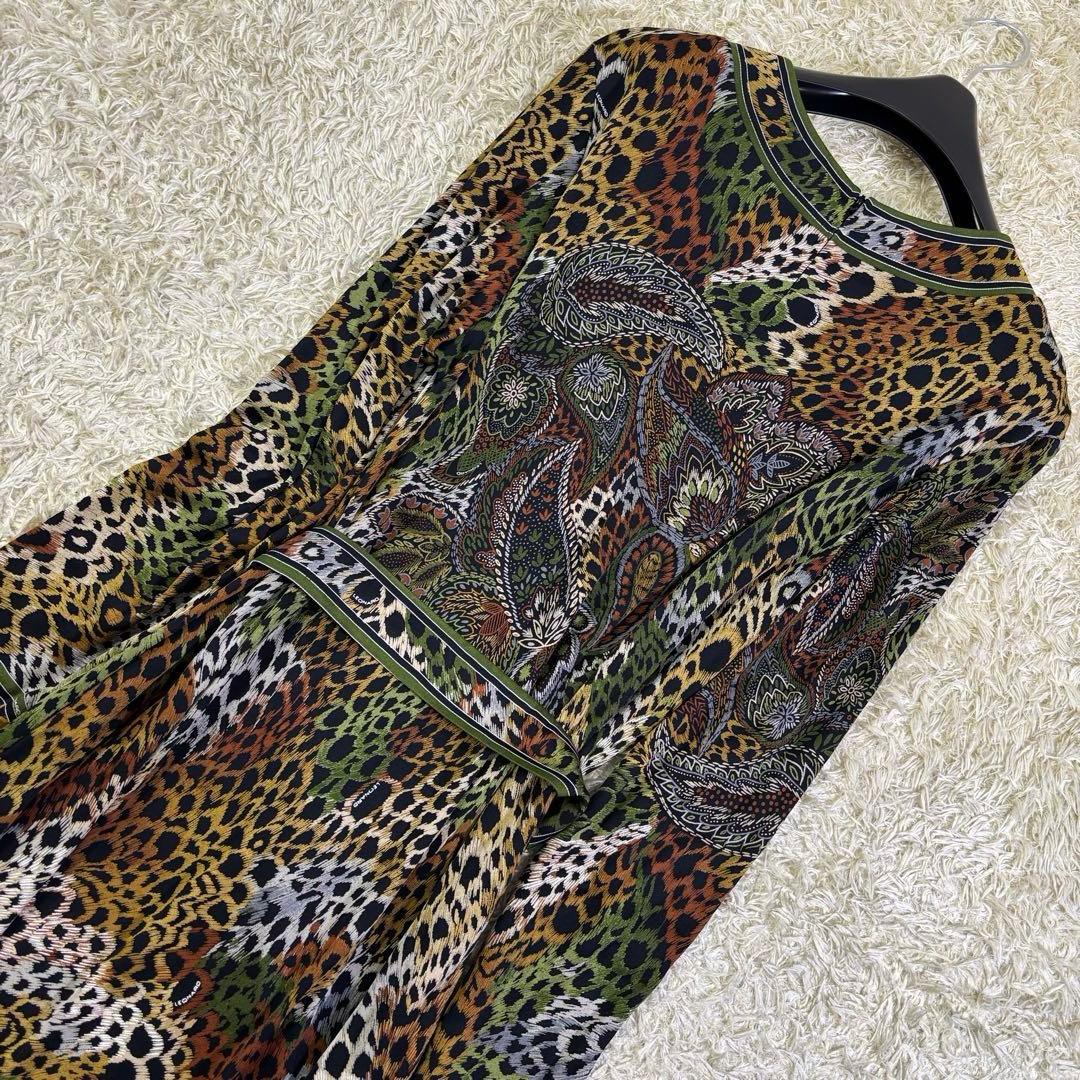 美品　レオナール　大きいサイズ　レオパード　シルク100% ロングワンピース