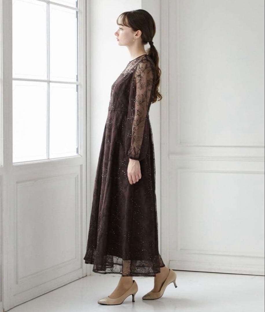 AIMER スパンコール刺繍 ロングスリーブドレス 結婚式　お呼ばれ　ドレス