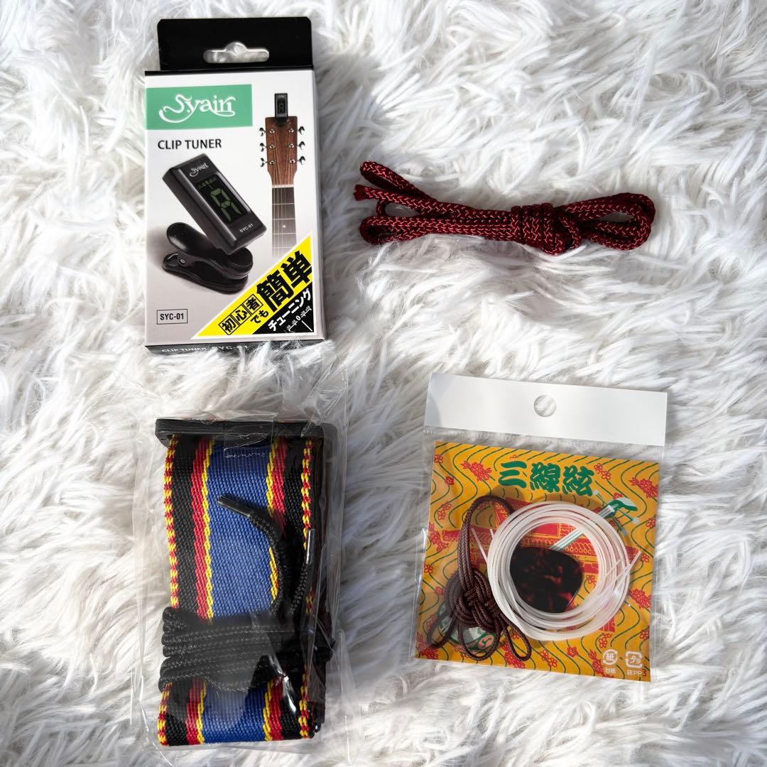 【極美品】三線 沖縄三線 本蛇皮 黒塗り 張り本皮 ソフトケース付き 付属品多数