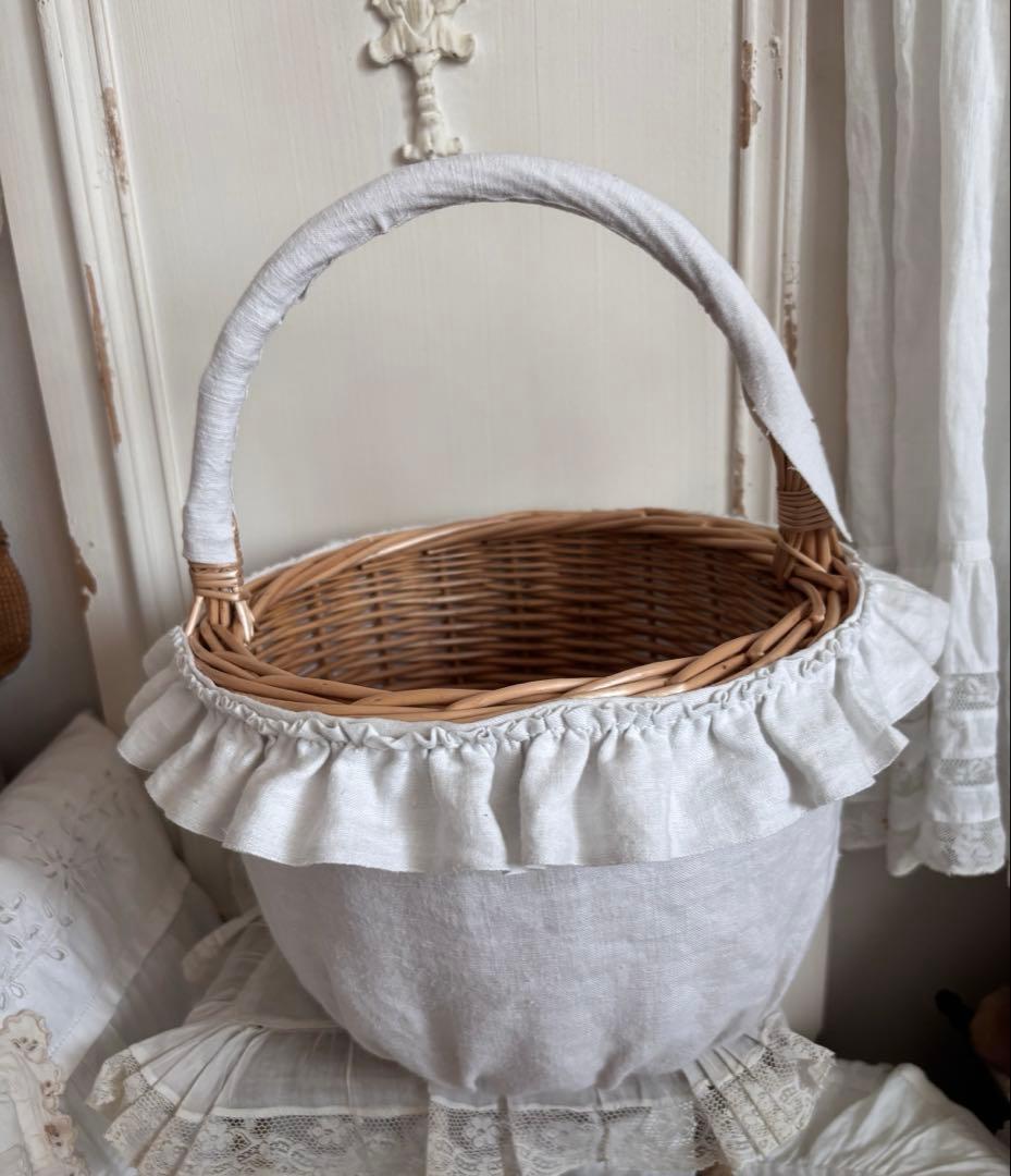 フレンチレース　パニエバスケット　モノグラム　フランスアンティーク　カバー