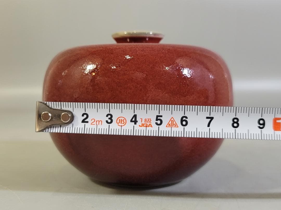 清時代 康熙年製 豆紅釉苹果尊・時代物・古陶磁・古賞物・旧家買出品