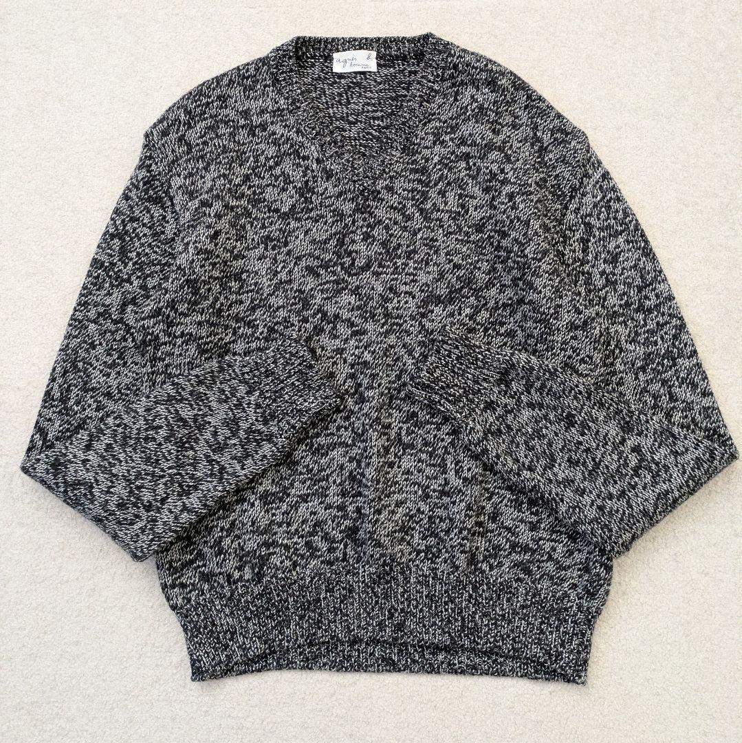 アニエスベーオム　フランス製　メランジVネックニット　ウール100%