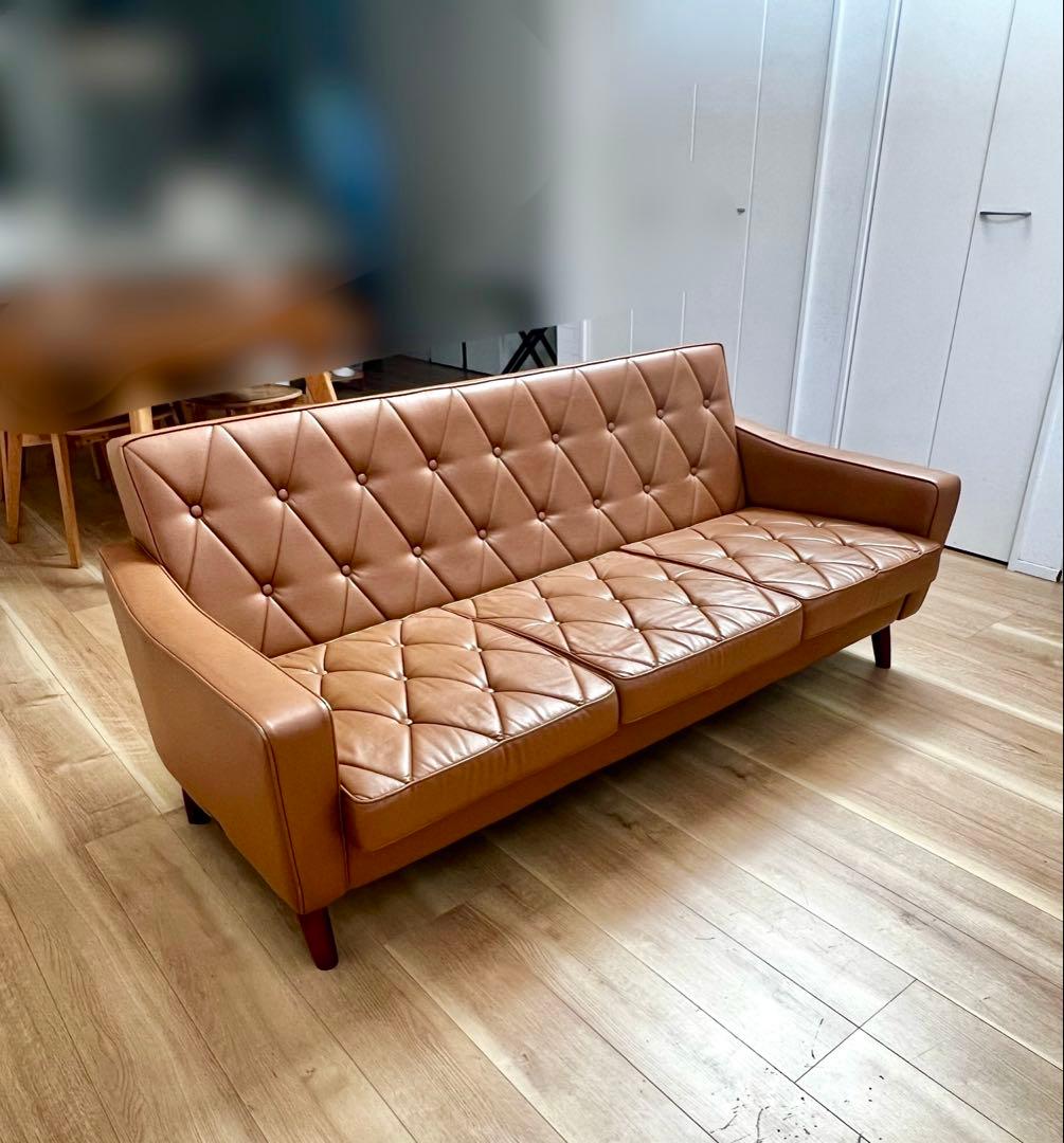 【カリモク60】ロビーチェア　3シーター　キャメル　※希少モデル