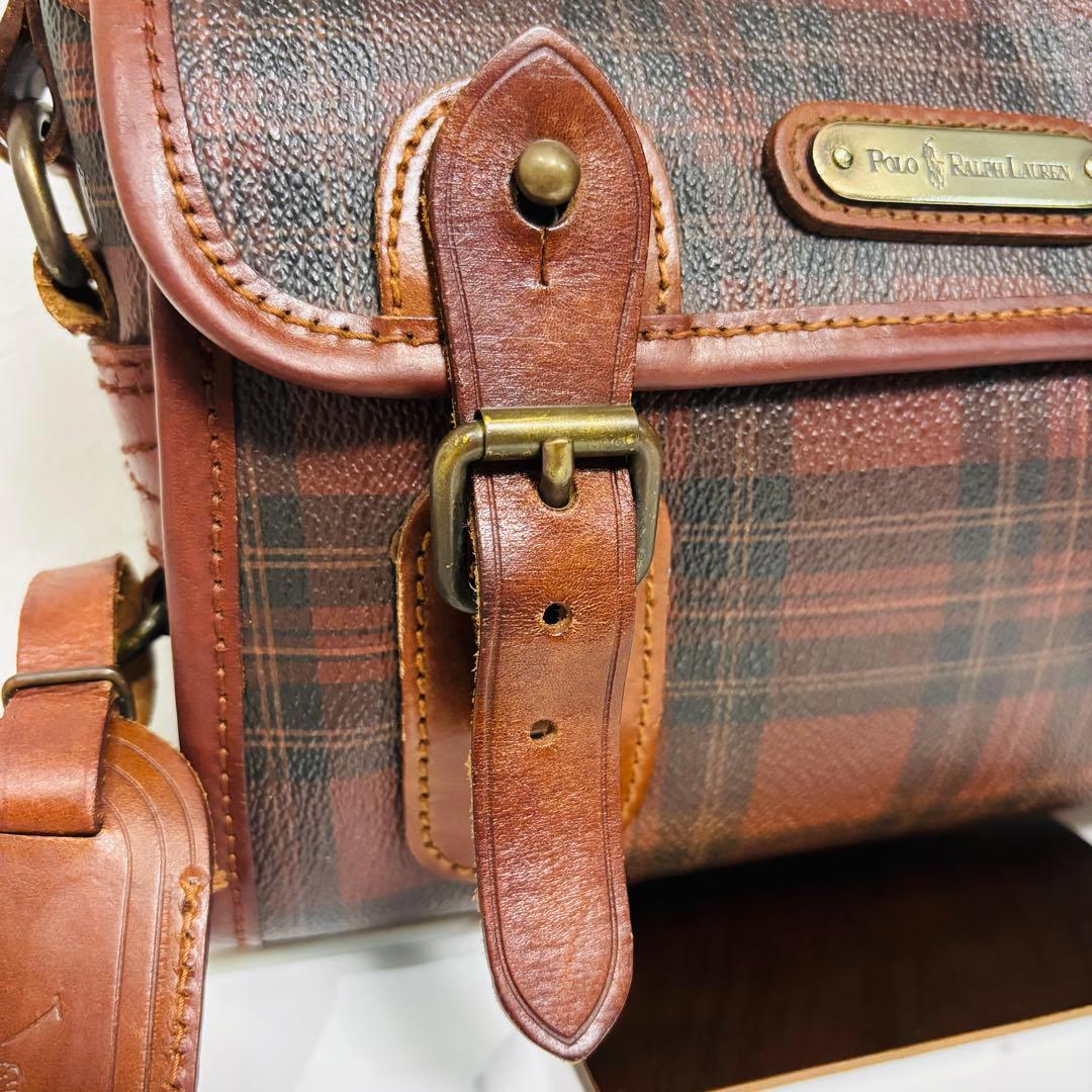 ヴィンテージ ポロ ラルフローレン チェック カバン ショルダーバッグ ブラウン