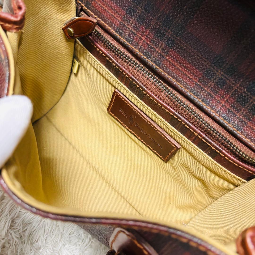 ヴィンテージ ポロ ラルフローレン チェック カバン ショルダーバッグ ブラウン