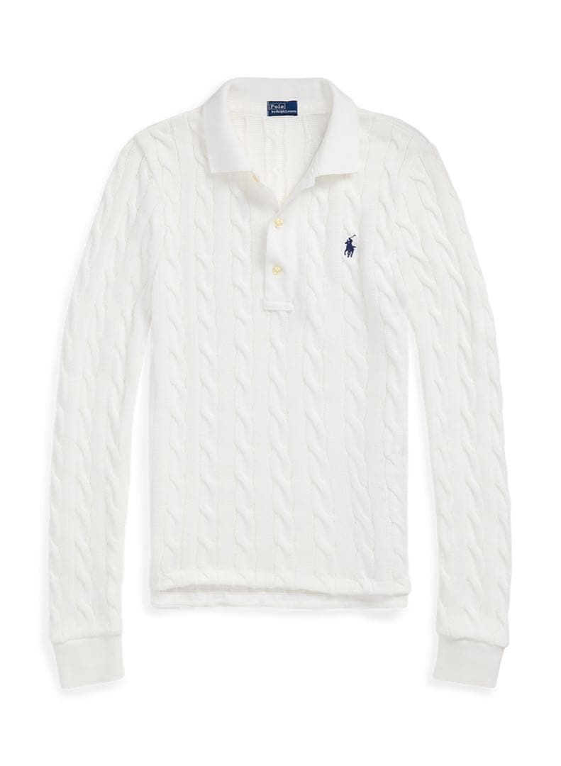 美品 ラルフローレン ケーブルニット コットン ロングスリーブ ポロシャツ