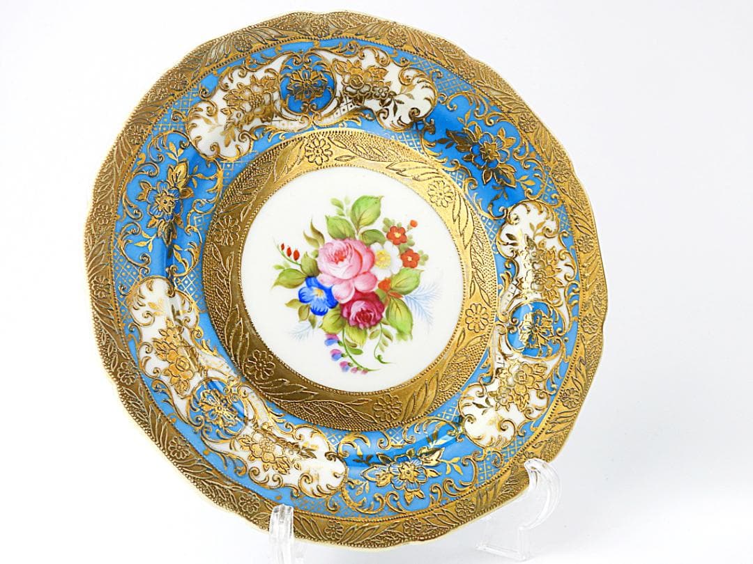 オールドノリタケ 金彩 ターコイズ 薔薇 カップ トリオ