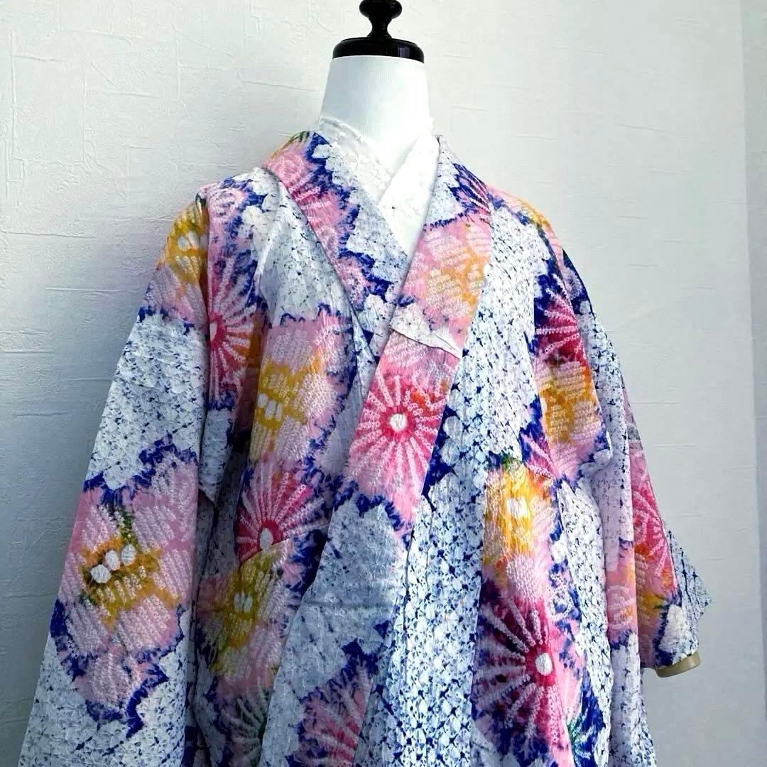 有松絞り・蜘蛛絞り　ますいわ屋　手縫い上質浴衣　花模様　絞り浴衣No.2-180