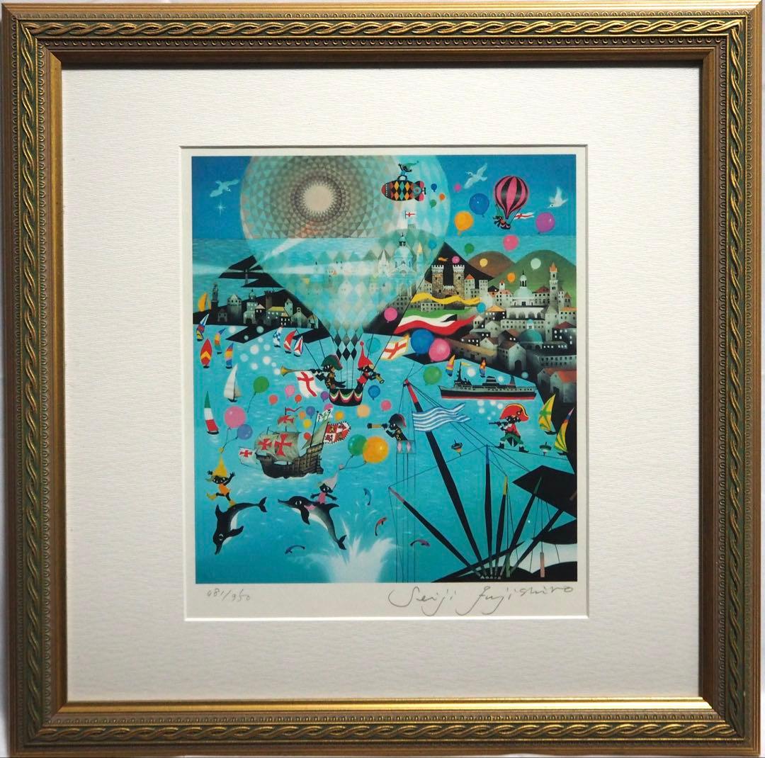 真作■藤城清治 四季のメルヘン 夏 ジェノヴァの海■版画 絵画 レフグラフ