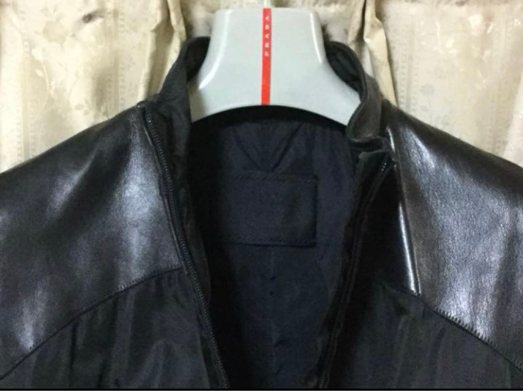 PRADA レザー&ナイロン ライダース ハーフジャケット 黒 40