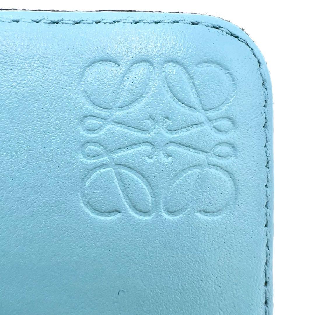 【美品】LOEWE　ケース　パズル　アナグラム　レザー　ラウンドジップ　青