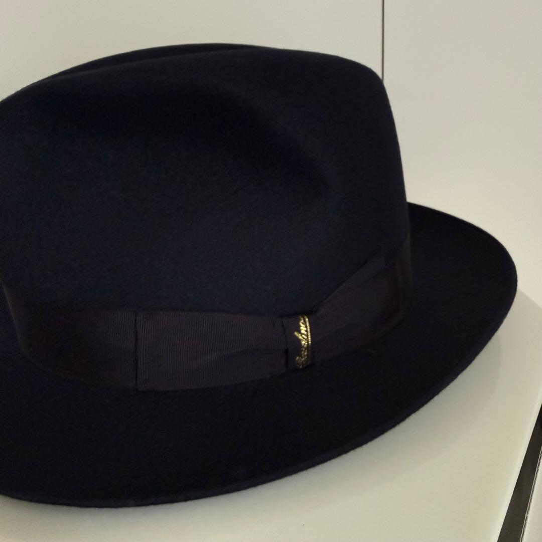 【美品】Borsalino hat ボルサリーノ 59 ネイビー 濃紺　兎